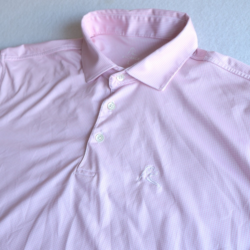 Rhoback Mens Performance Polo Shirt Pink White Micro Check Large Golf